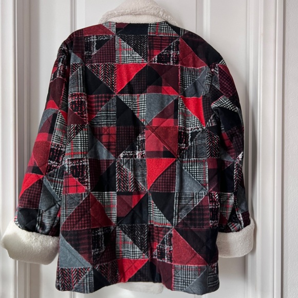 Derek Lam 10 Crosby Hayden Quilted Red Black Faux Fur Coat Peacoat Large - Picture 6 of 11